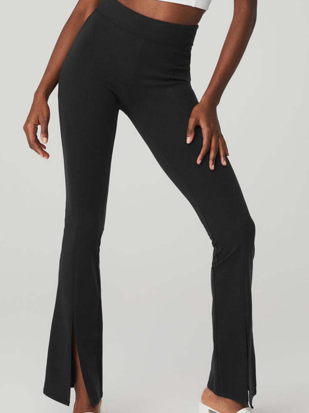 ALO Yoga Black High-Waist 7/8 Flutter Leggings with Front Slits